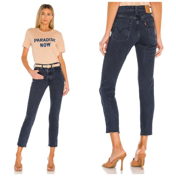 Levis Premium Women Denim Jean Wedgie Icon Ankle High Rise Taper Crop Black Blue - Picture 2 of 16